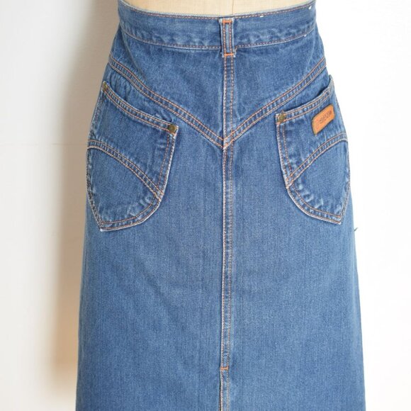 vintage 70s denim jean skirt GITANO blue a-line midi plus size 39.5 waist XL - Picture 7 of 9